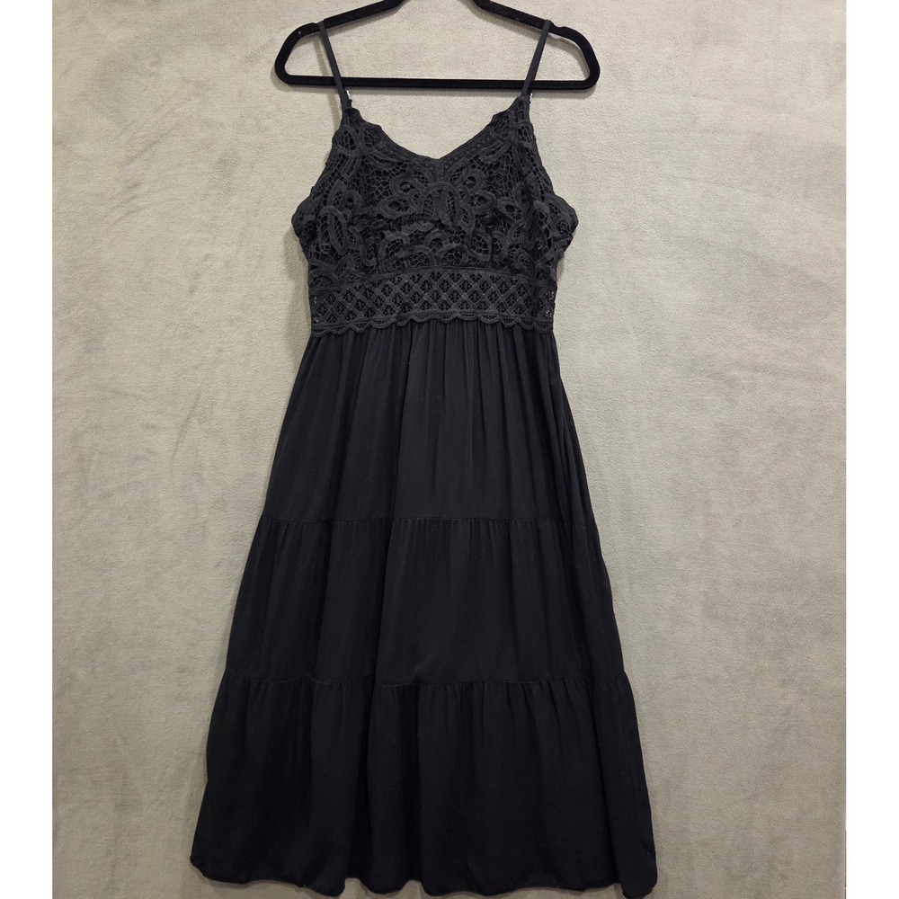 Dokuritu Crochet Lace Tiered Midi‎ Dress Women's Size Large Smocked Back Witchy